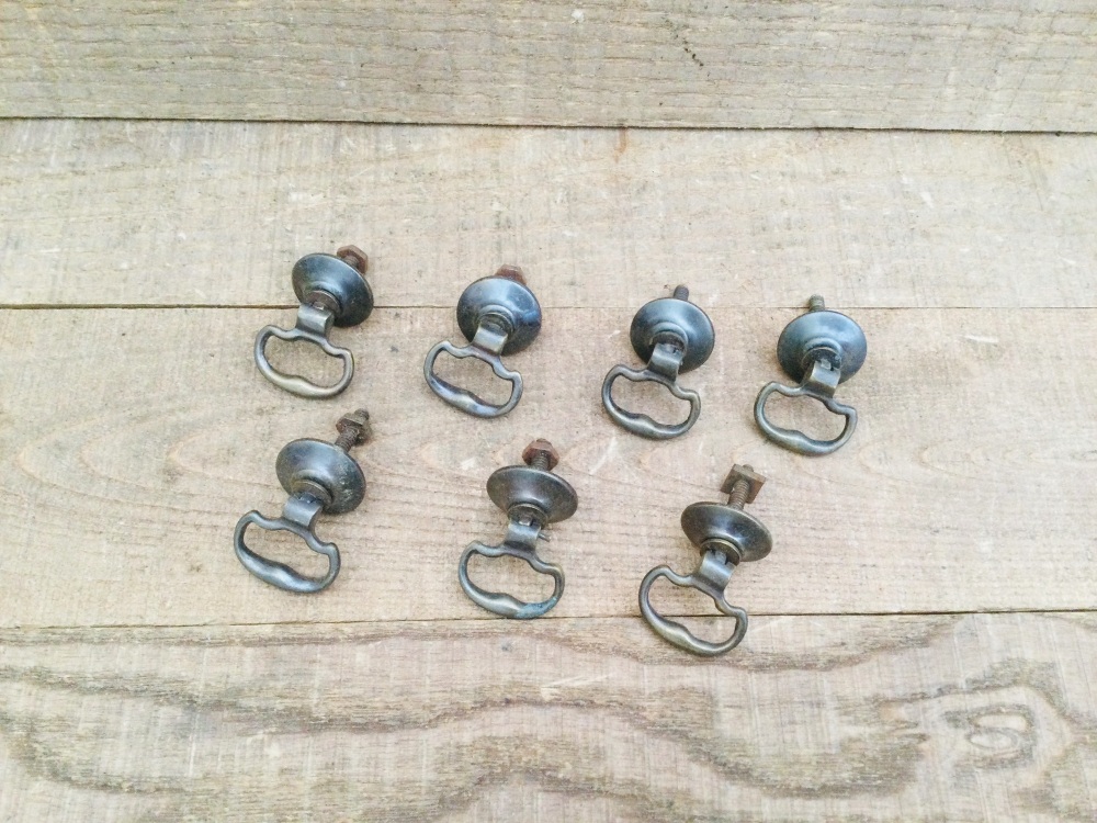 Vintage Reclaimed Small Brass Drawer Cabinet Pull Handles Brass Hardware x 7