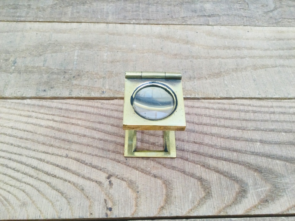 Vintage Brass Folding Magnifying Glass - Thread Counter Map / Coin /Stamp
