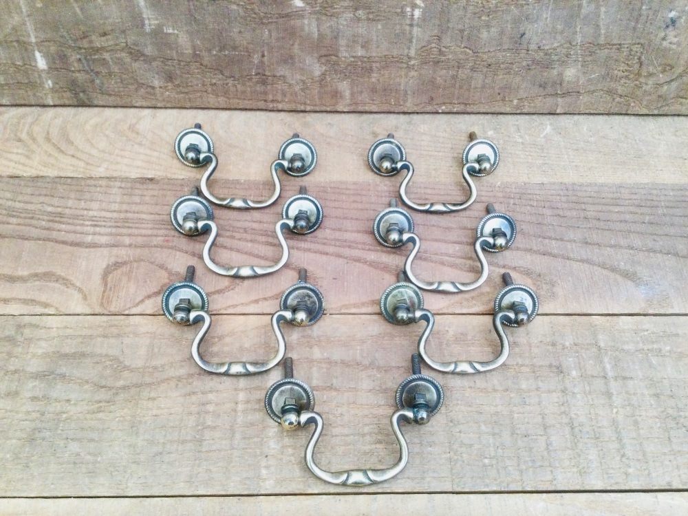 7 Vintage Reclaimed Brass Dresser Drawer Pull Swing Handles
