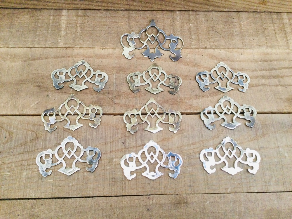 10 Vintage Reclaimed Brass Dresser Drawer Handle Escutcheon Plates