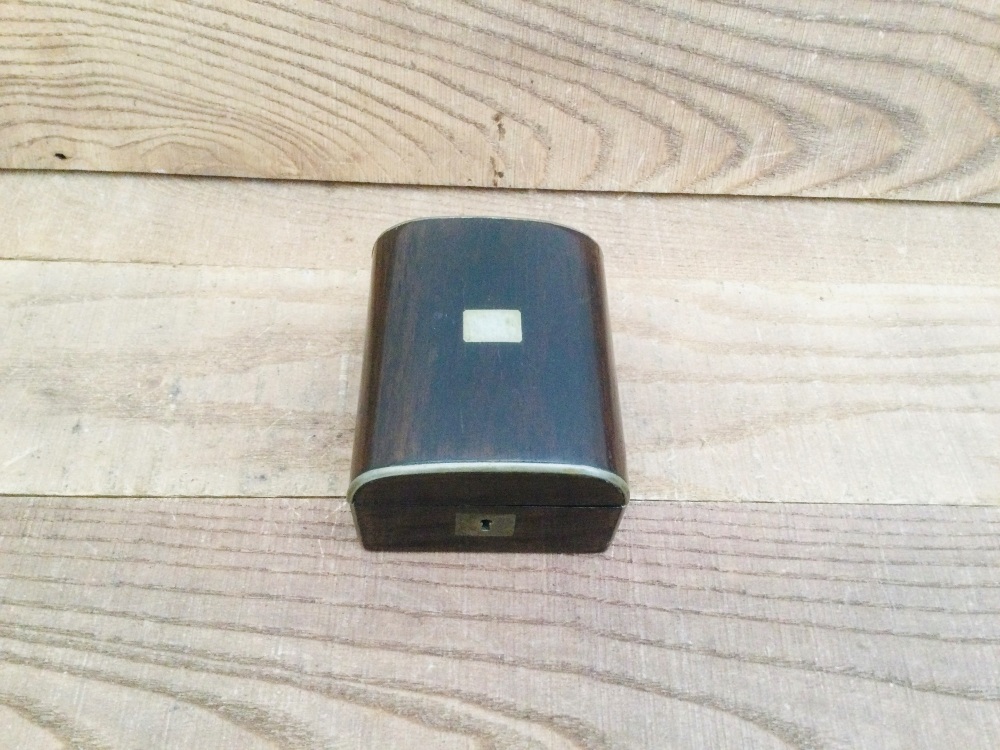 Vintage Small Wooden Metal Fitted Jewellery Trinket Box Hinged Domed Lid