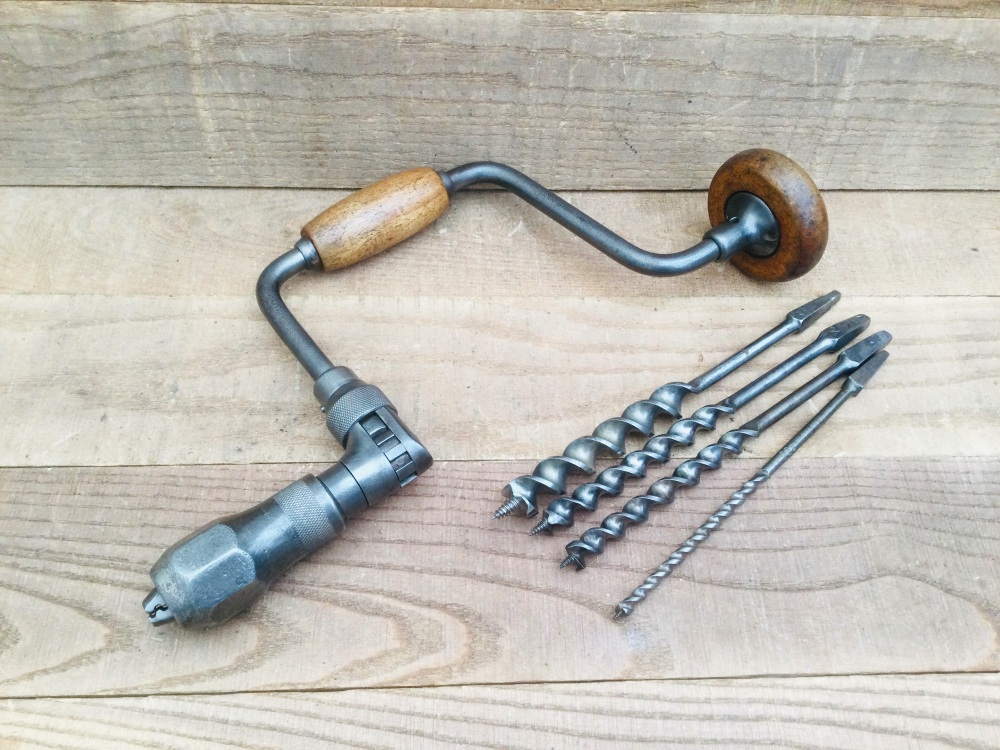 Stanley Rule & Level USA Victor No. 945 Ratchet Brace & Four Hole Boring Bits