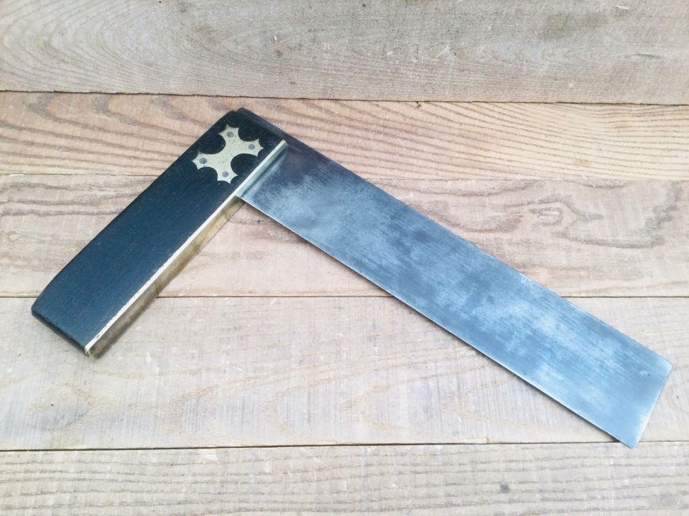Antique Ebony & Brass 12&rdquo; Carpenters Square