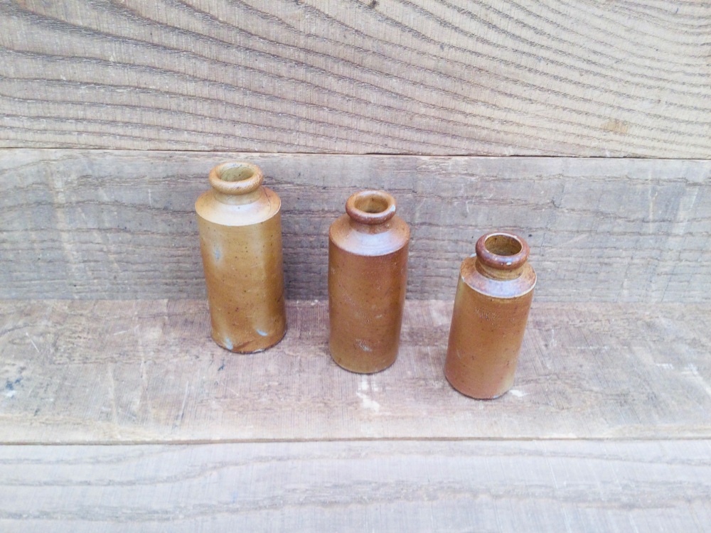 Trio Of Antique Small Salt Glaze Stoneware Ink Bottles