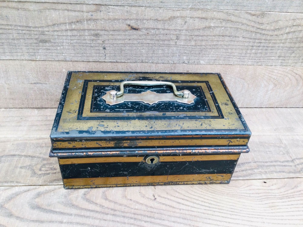 Vintage Brass Fitted Metal Cash Box