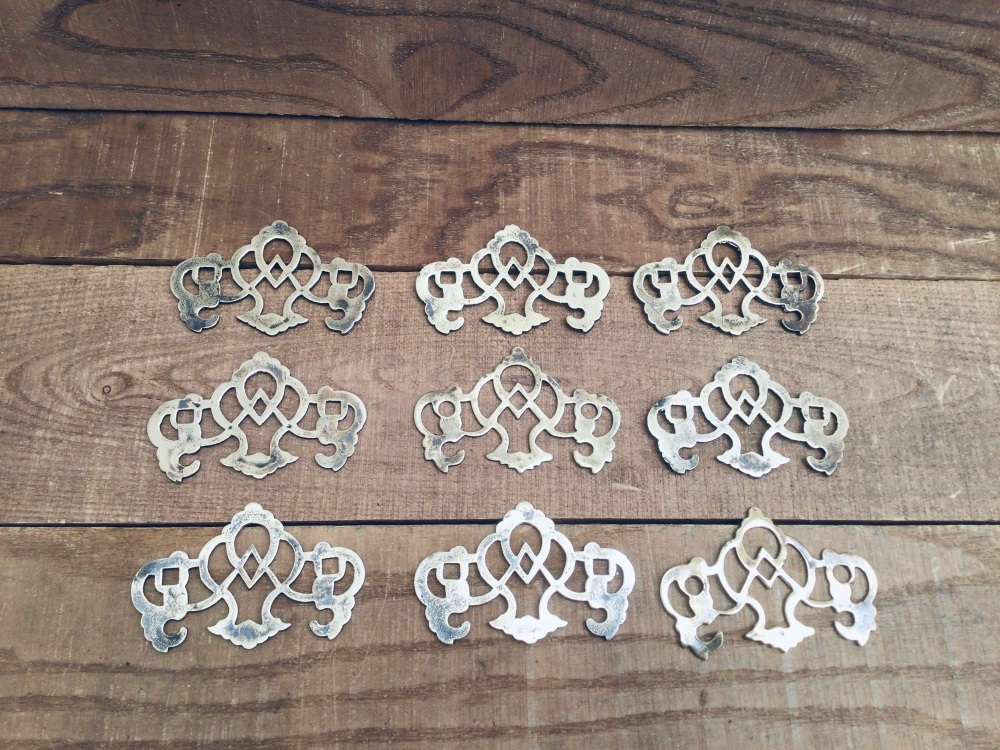 10 Vintage Reclaimed Brass Dresser Drawer Handle Escutcheon Plates