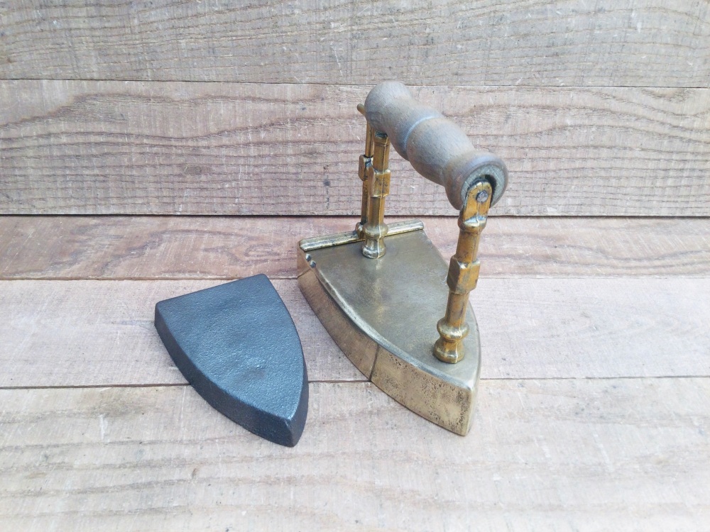 Decorative Brass Hot Slug Flat Iron & Wooden Handle