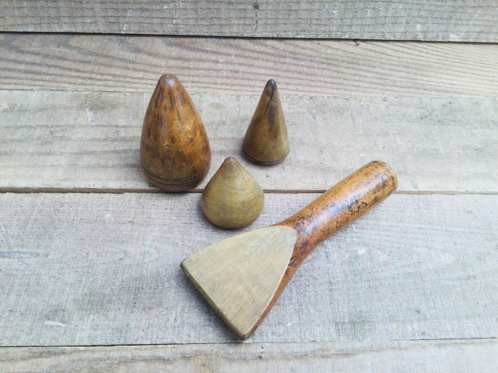 Three Vintage Plumbers Boxwood Leadworking Turnpins & Chasing Wedge