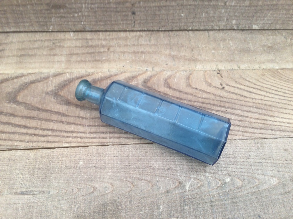 Vintage Blue Glass Octagonal Bottle