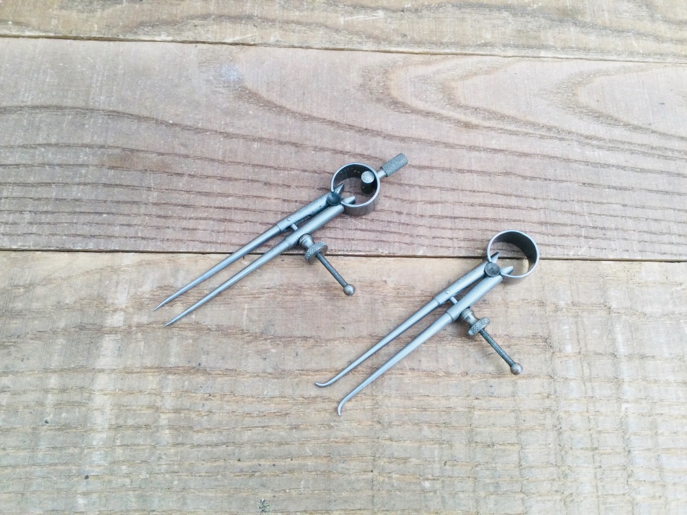 Vintage Moore & Wright 3 &frac34;" Round Leg Spring Steel Dividers & Inside Calipers