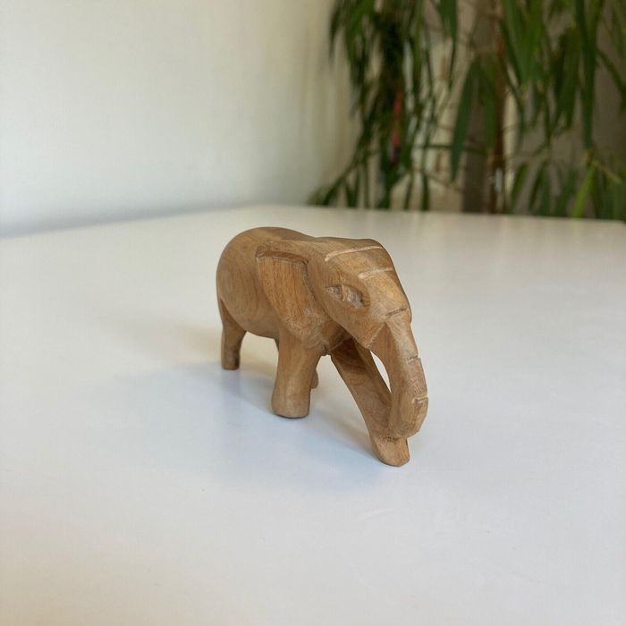 Wooden African Elephant Hand Carved Wooden Wildlife Model Vintage Collectable