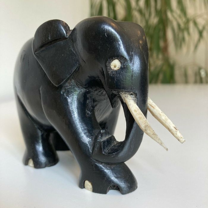 Elephant Victorian Hand Carved Dark Wood Genuine Vintage