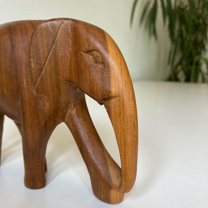 Wooden Elephant Hand Carved Wooden Elephant Genuine Vintage Collectable