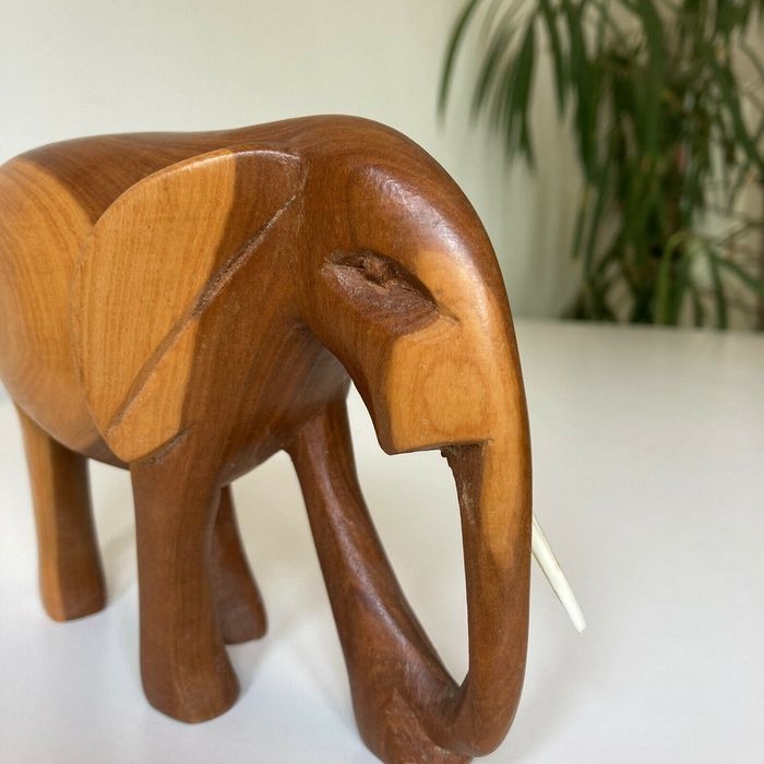 Wooden Elephant Genuine Vintage Hand Carved Wooden Elephant Collectable