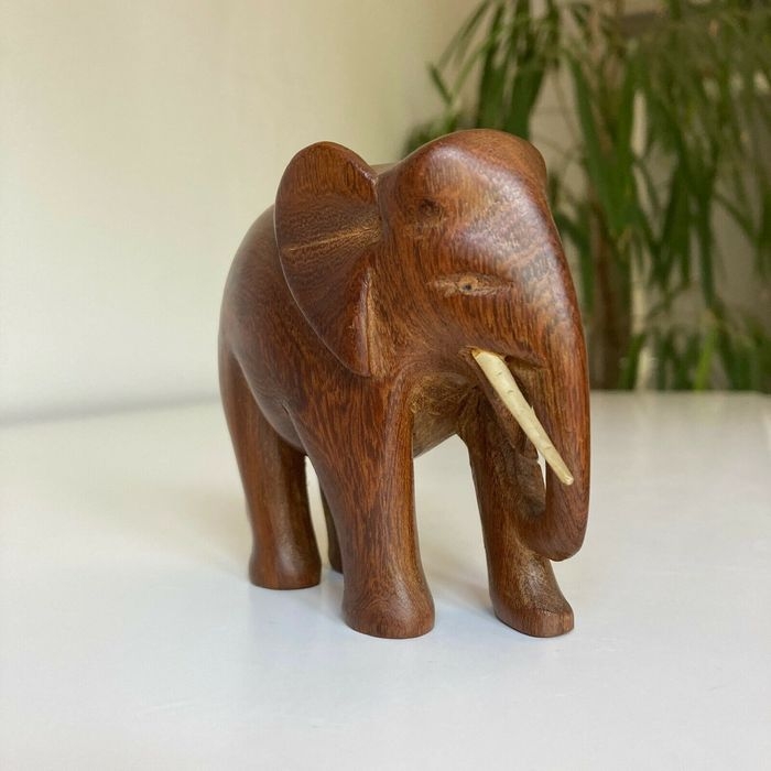 Wooden Elephant Hand Carved Wooden Elephant Genuine Vintage Collectable
