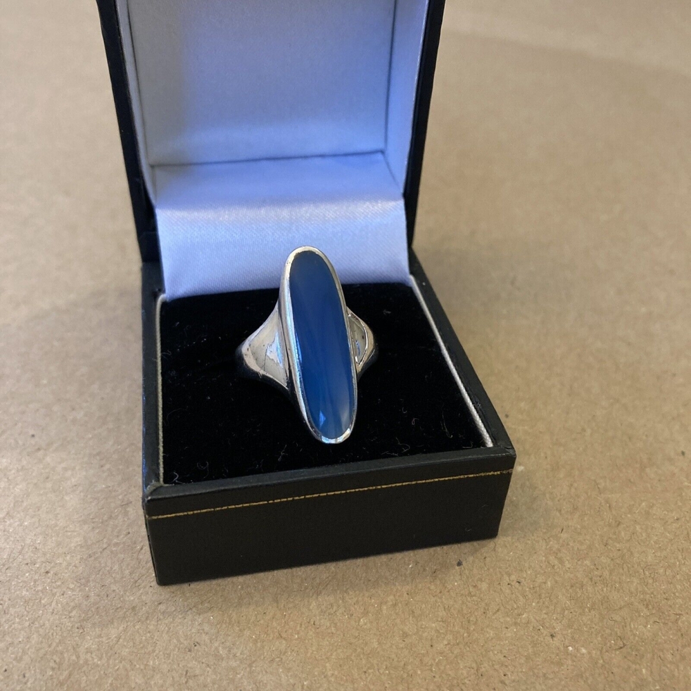 Sterling Silver Ring Long Blue Stone Marked 925