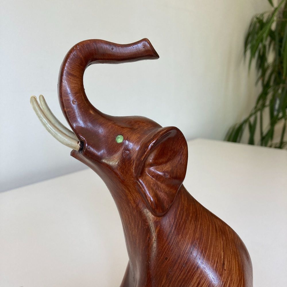 Elephants Faux Wood Vintage Ross Products Hong Kong Mum and Baby 1960s RARE