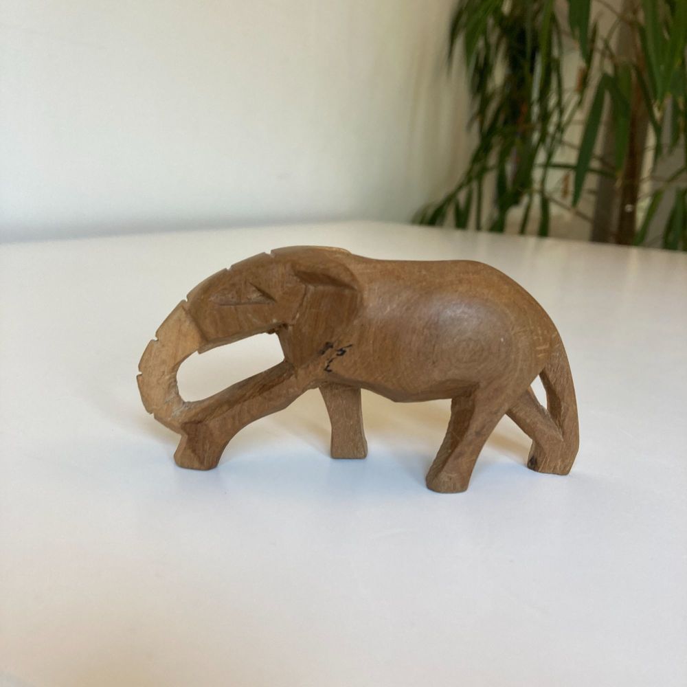 Wooden African Elephant Hand Carved Wooden Wildlife Model Vintage Collectable
