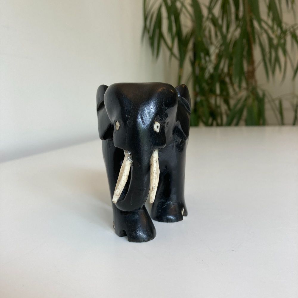 Elephant Victorian Hand Carved Dark Wood Genuine Vintage
