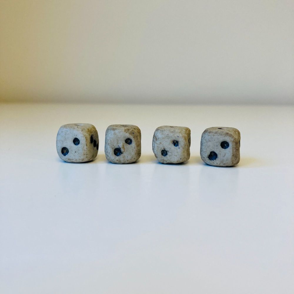 Vintage Dice Set of 4 Stone Dice Primitive Handmade White Stone 13.5 mm