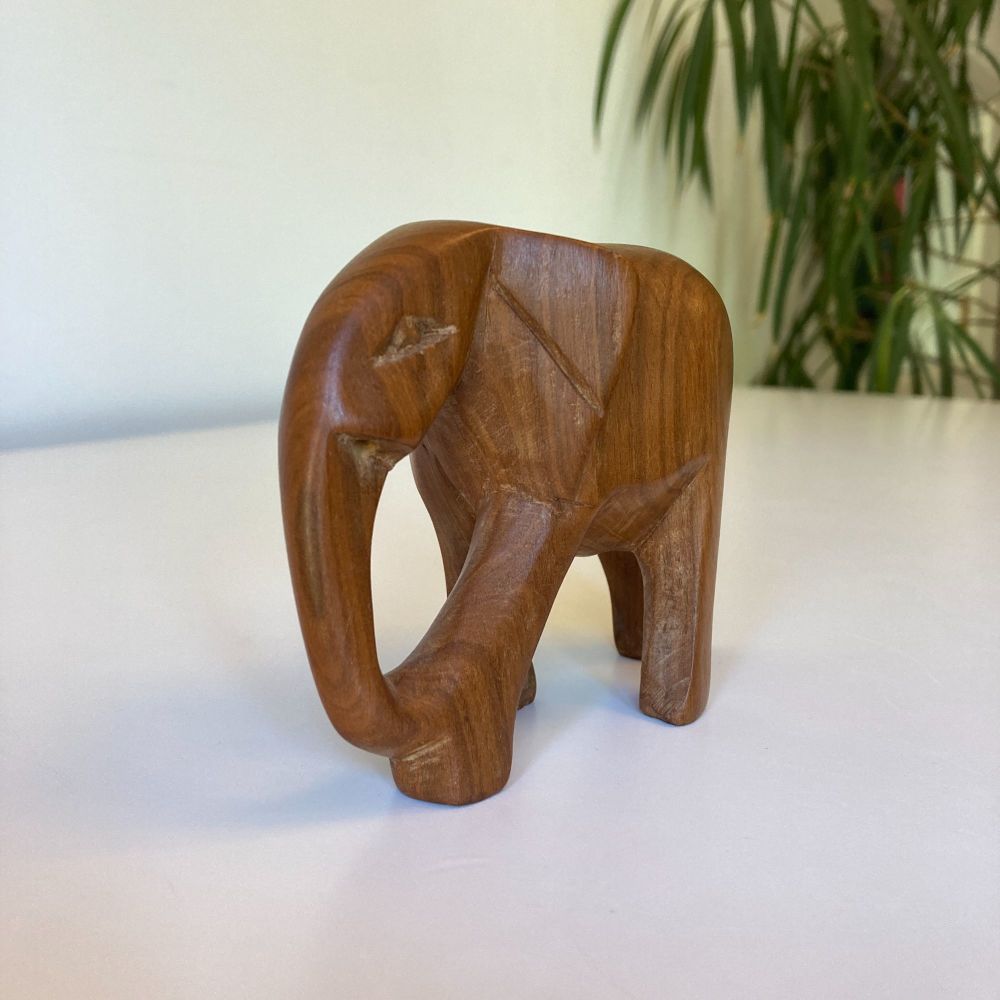Wooden Elephant Hand Carved Wooden Elephant Genuine Vintage Collectable