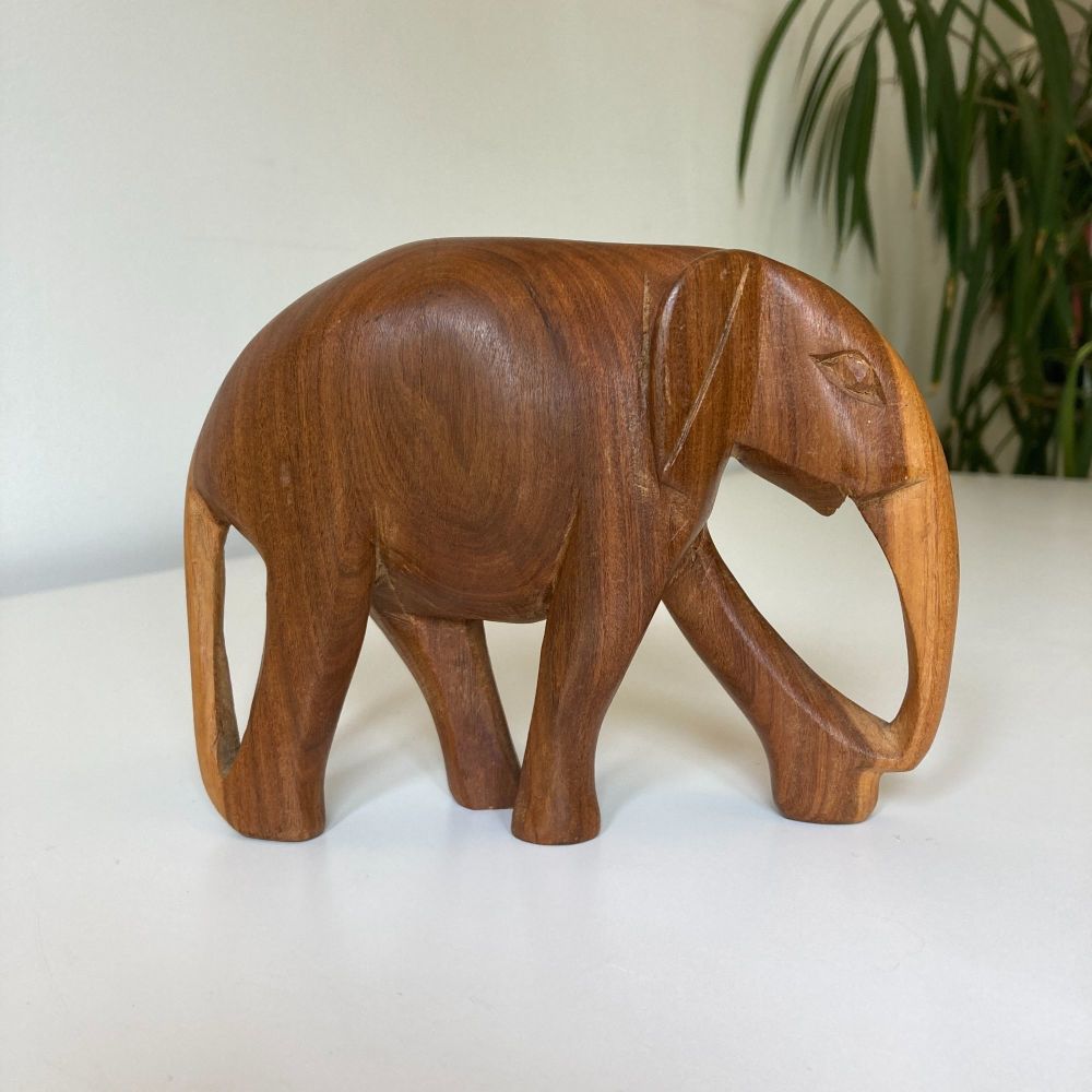 Wooden Elephant Hand Carved Wooden Elephant Genuine Vintage Collectable