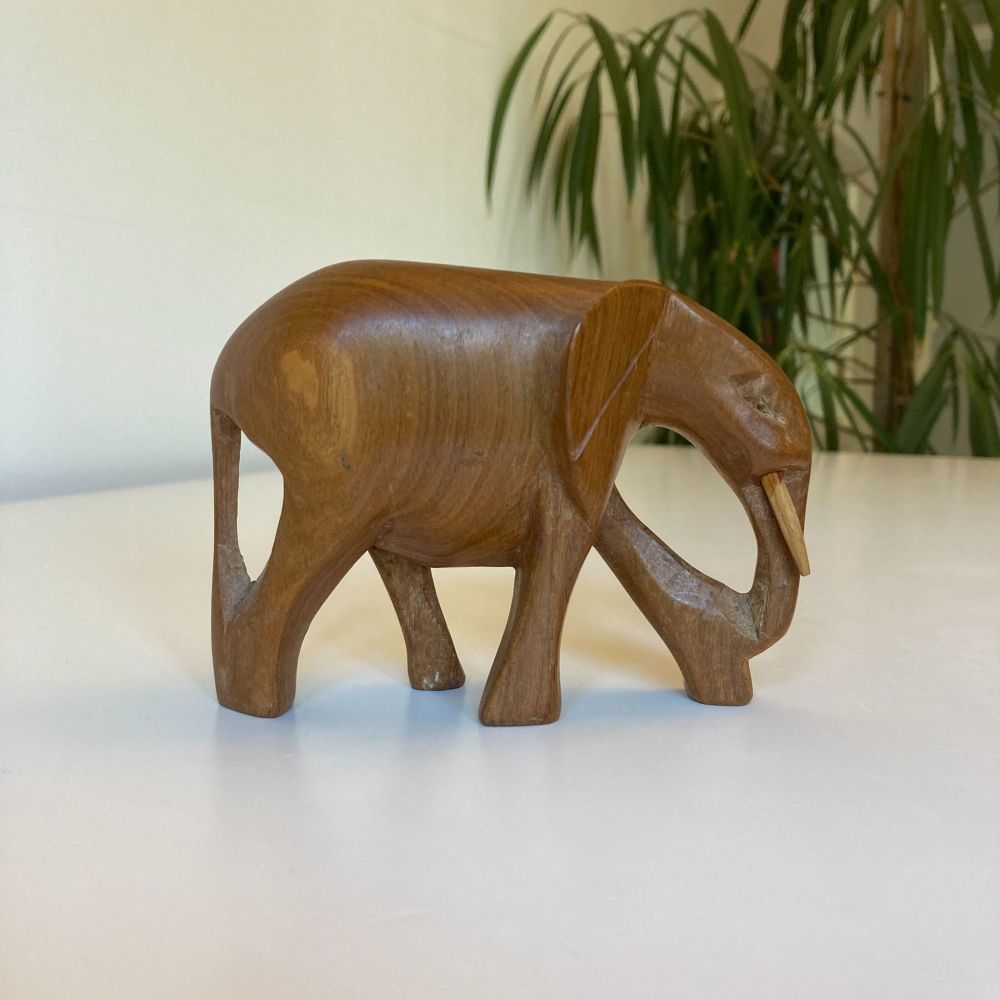 Wooden Elephant Hand Carved Wooden Elephant Genuine Vintage Collectable