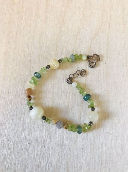 Semi Precious Bead Bracelet Vintage Small Silver Beads Clasp Marked 925