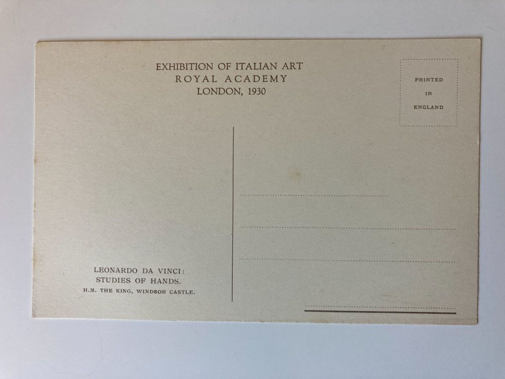 Leonardo da Vinci Studies of Hands Postcard from Exhibition Italian Art RA 1930