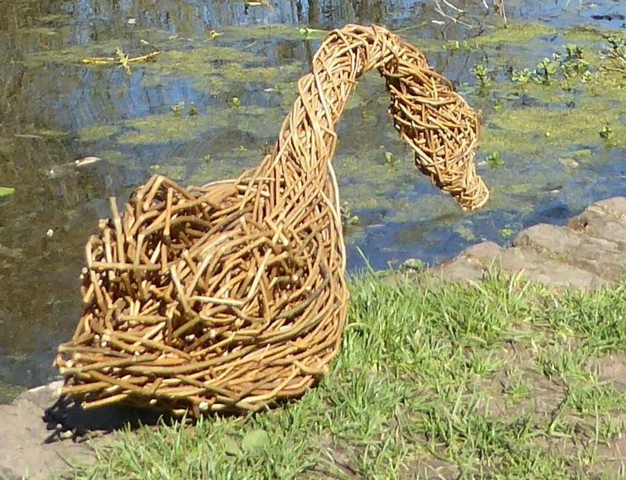 willow swan sculpture  from behind