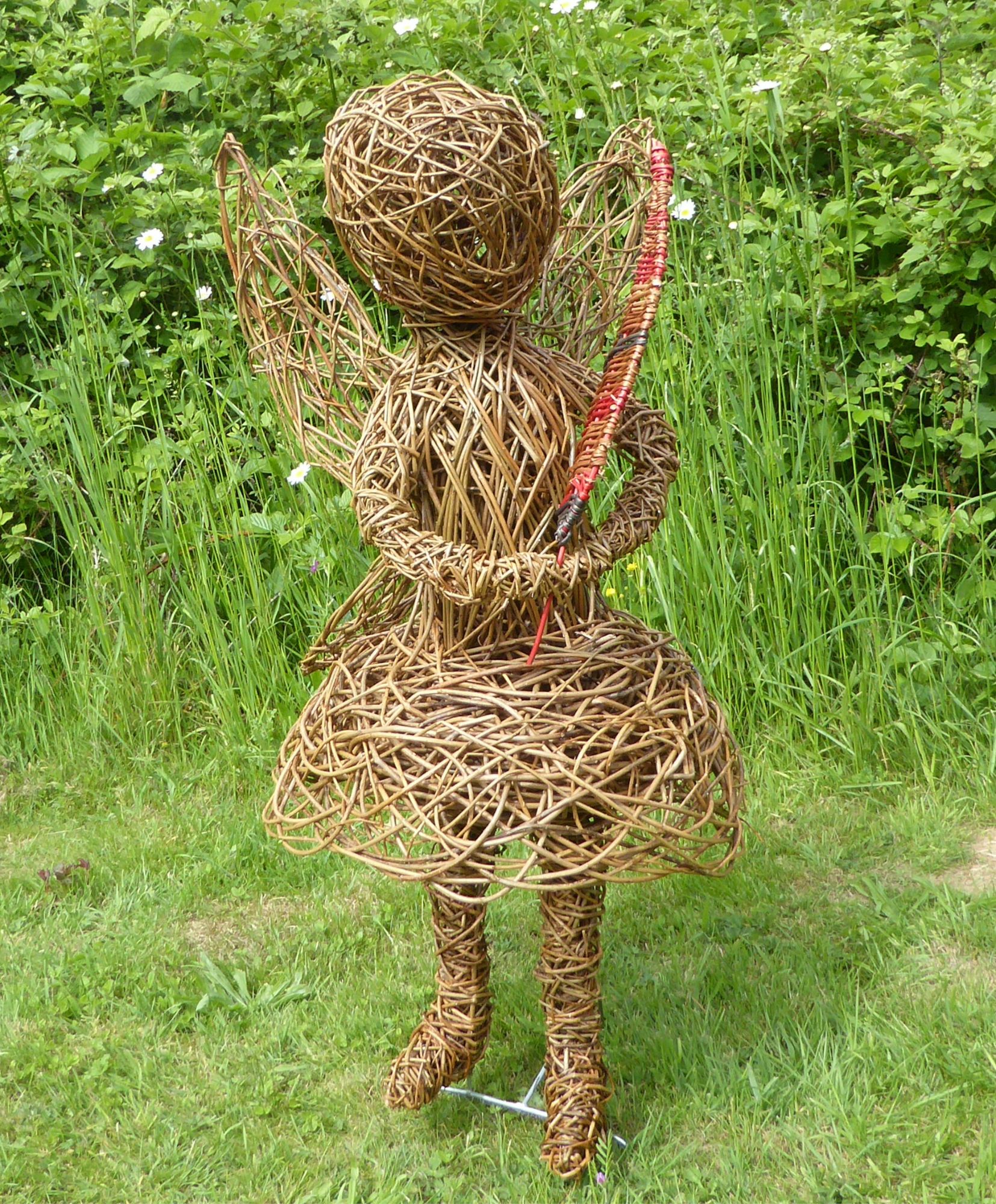 willow fairy sculpture with leaf front view 