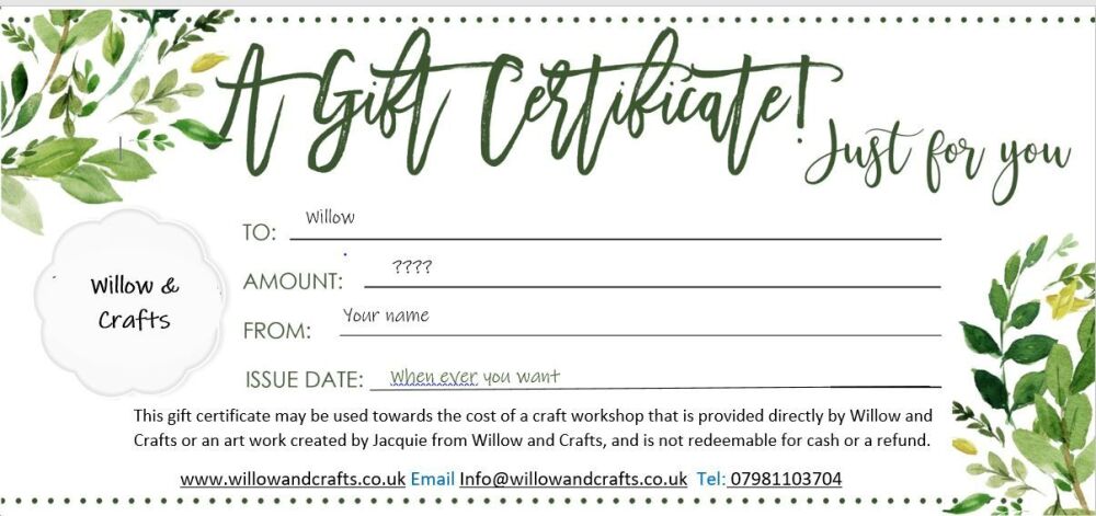 Personalised gift voucher wording