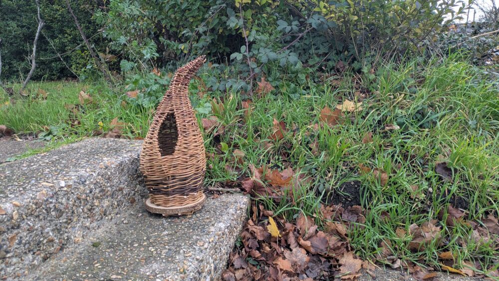 Willow bird house wooden base