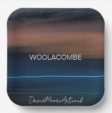 "Sunset-over-Woolacombe-Beach" Paper Plate by David Moore
