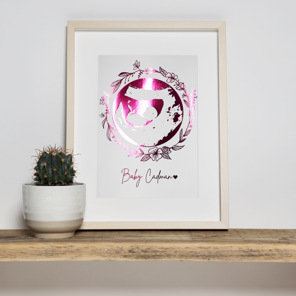 Personalised Floral Wreath Baby Ultrasound Scan Foil Print