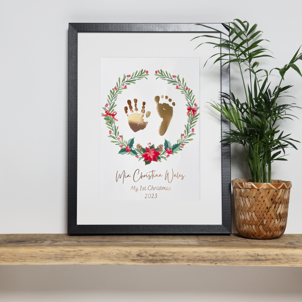 Personalised Poinsettia Wreath Foil Print