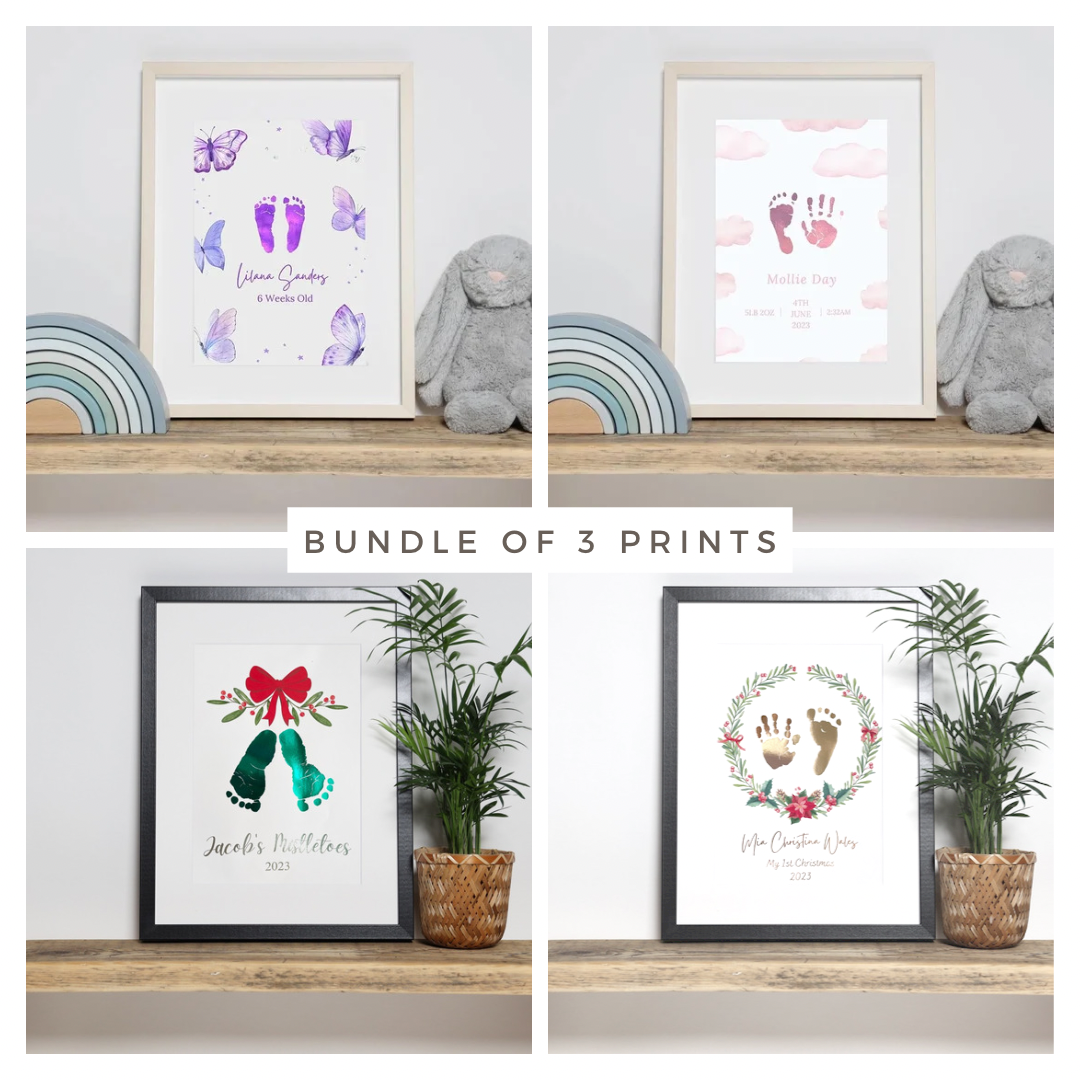 Bundle of 3 Personalised Hand And Footprints