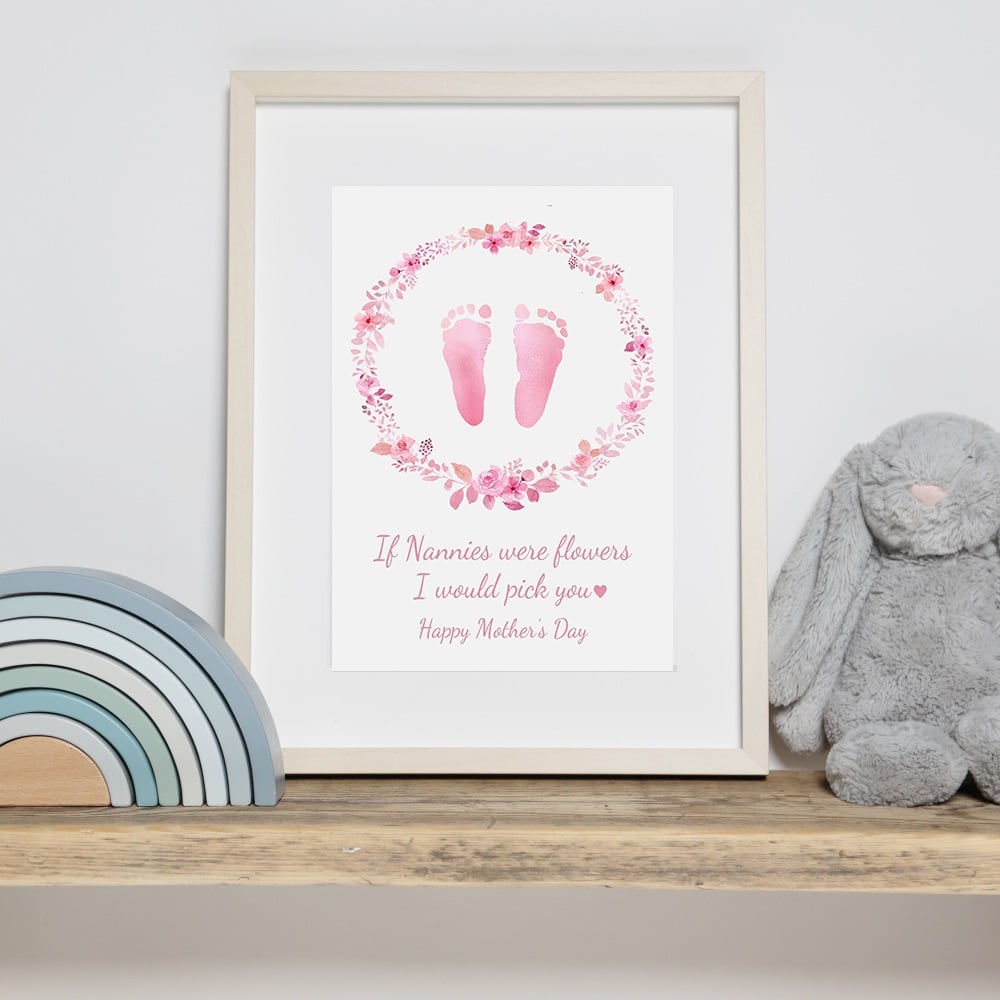 Pink Flower Wreath Hand And Footprint Foil Print