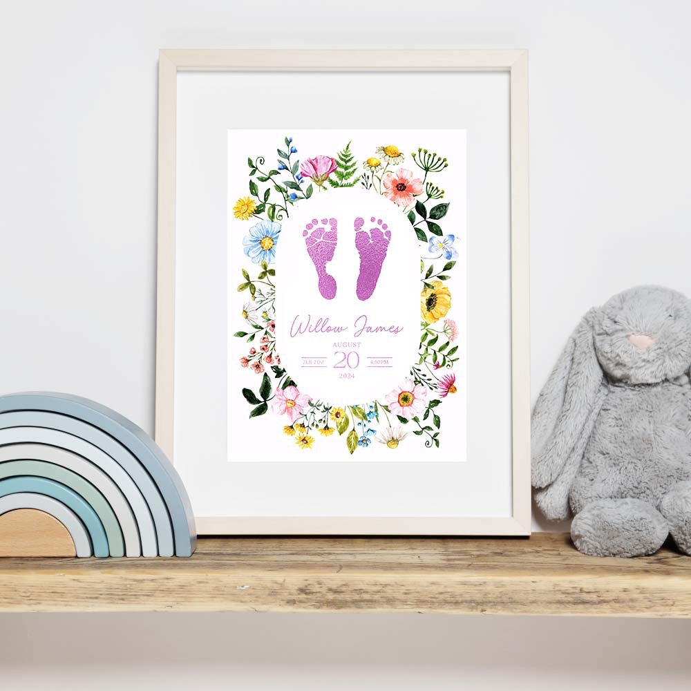 Personalised Floral Border Hand/Footprint Foil Print