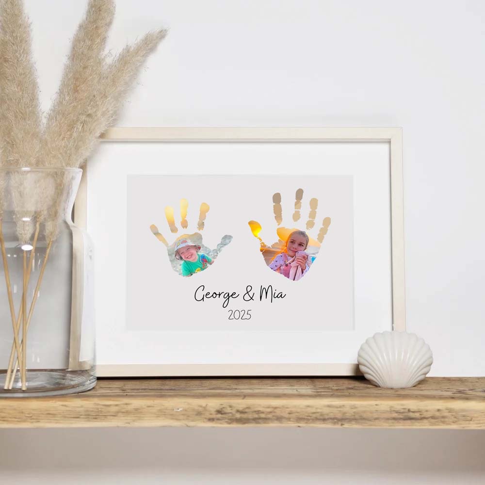Personalised Sibling Photograph Hand Prints Foil Print