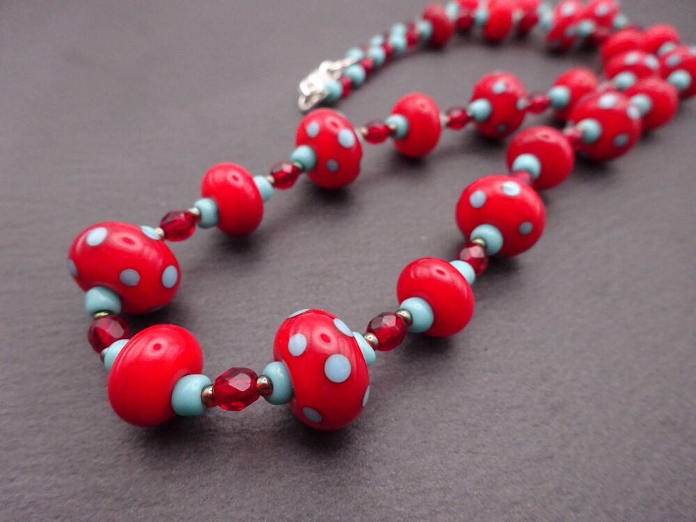 red and blue polka dots
