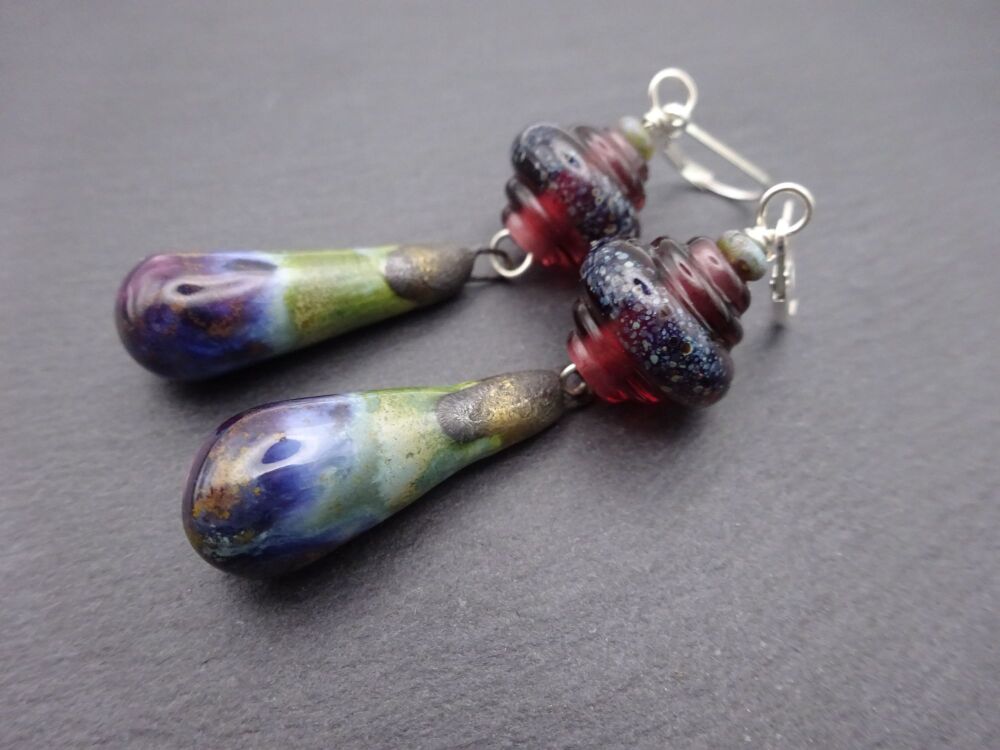 purple and green ceramic drops