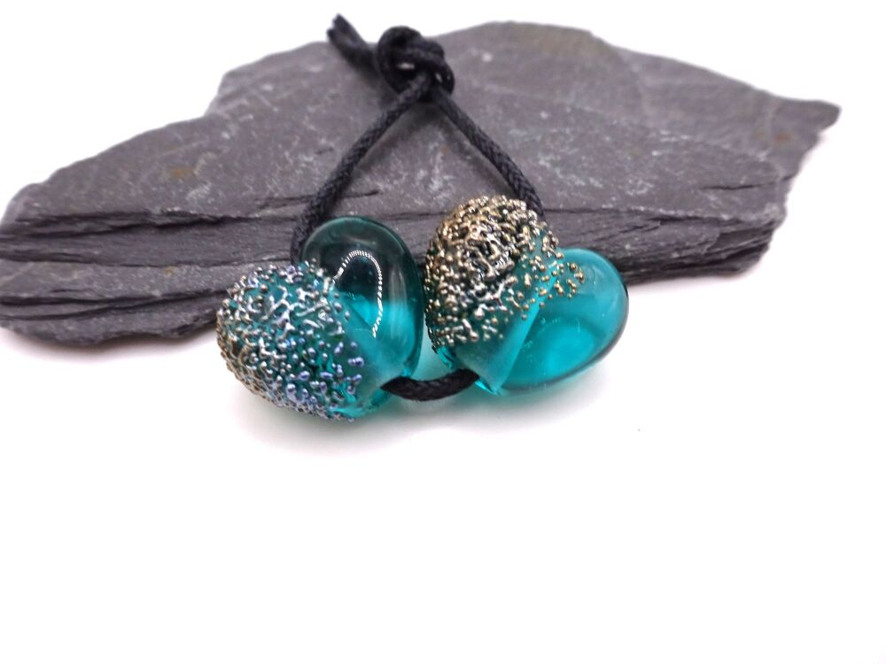 teal and silver hearts