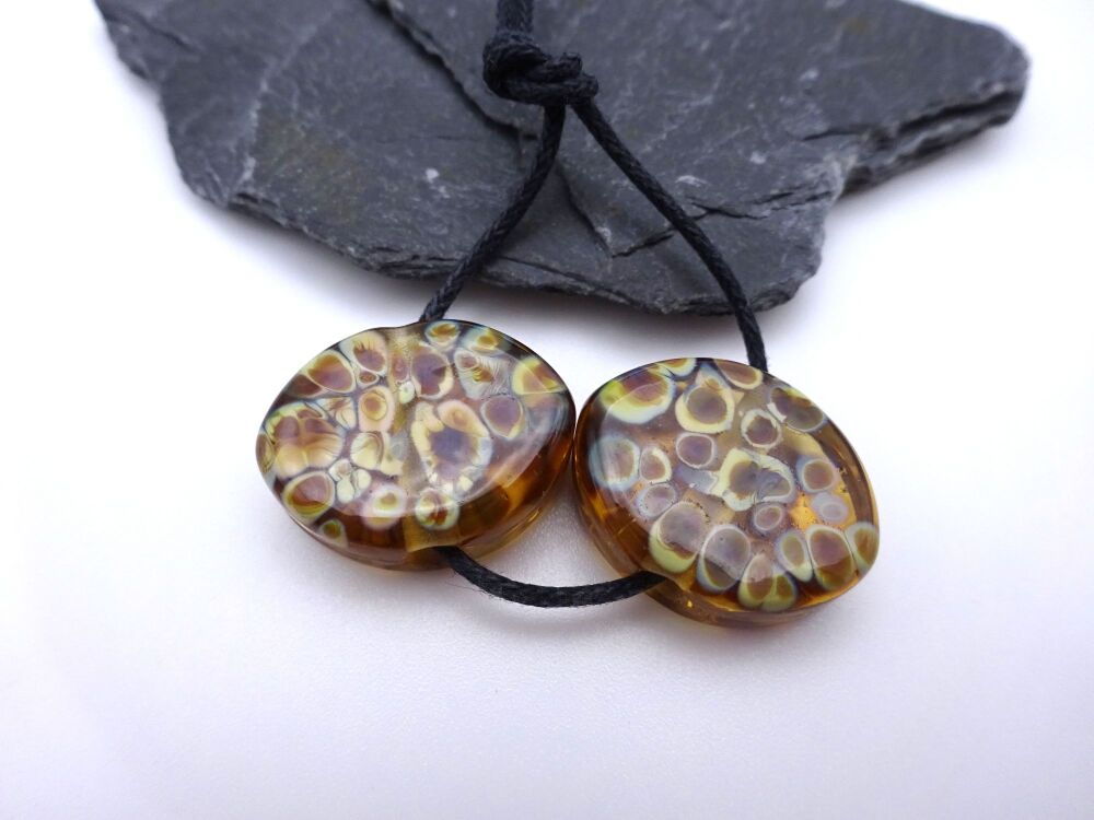 amber raku ovals - large