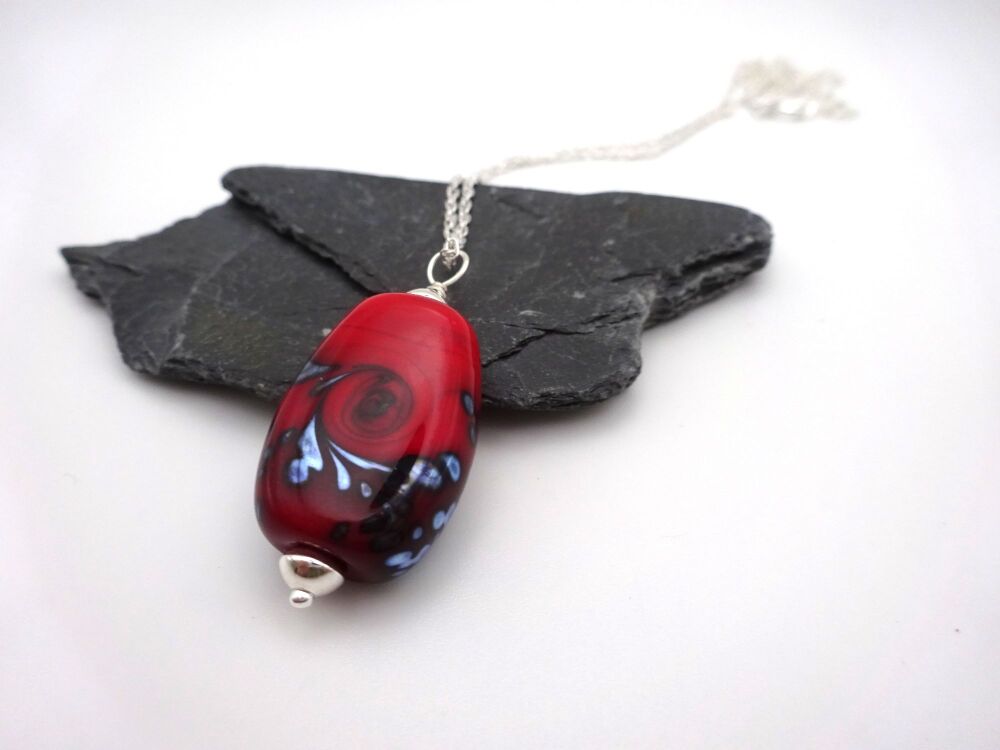 red silver swirl pendant