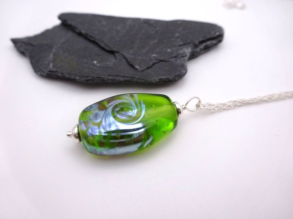 light green silver swirl pendant