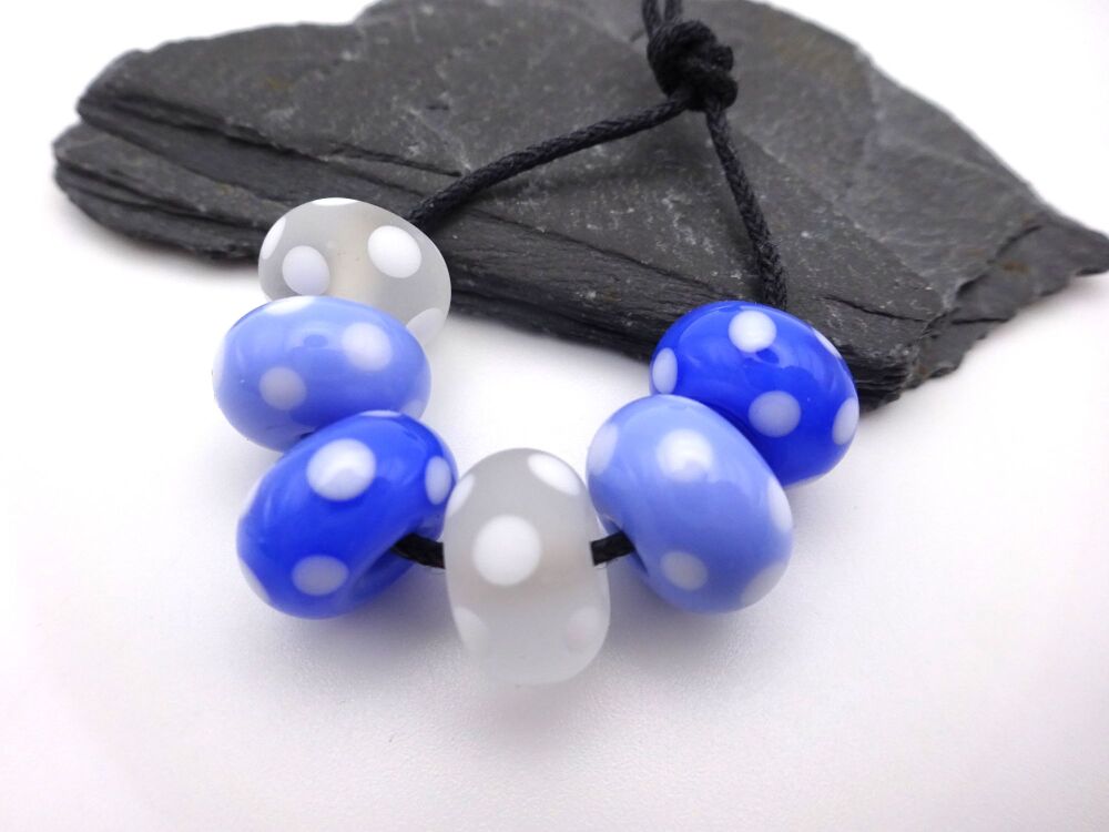 blue and clear polka dots