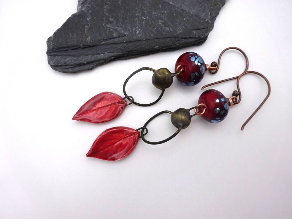 red ceramic leaves