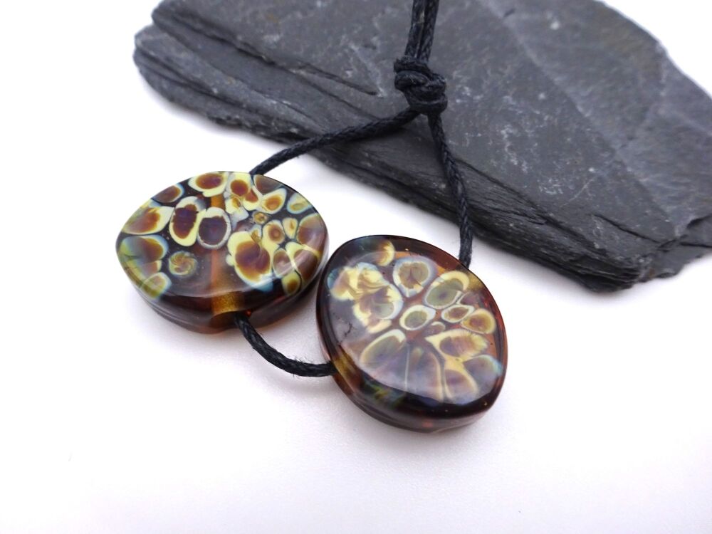 dark amber raku ovals - large