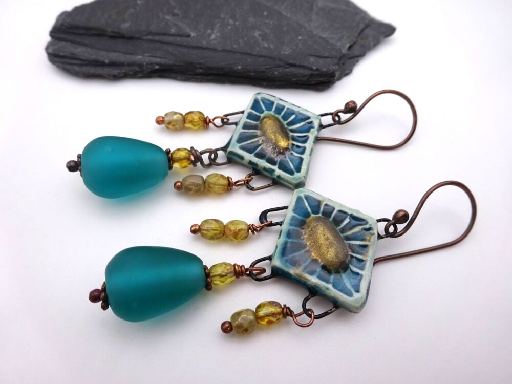 teal ceramic drops